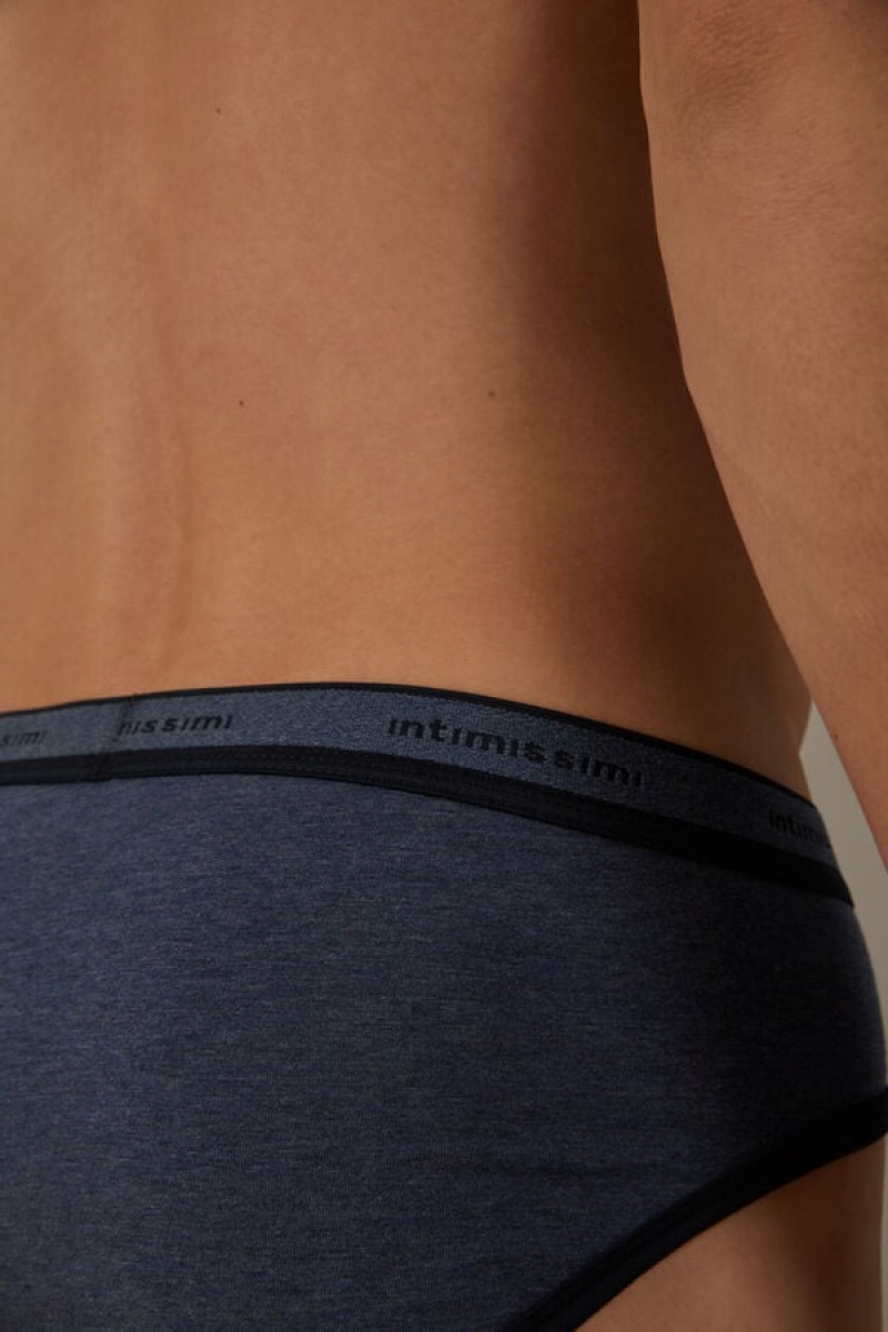 Intimissimi Stretch Supima® Pamut with Logo Detail Rövidnadrágok Férfi Kék Kék | HUQZ3348