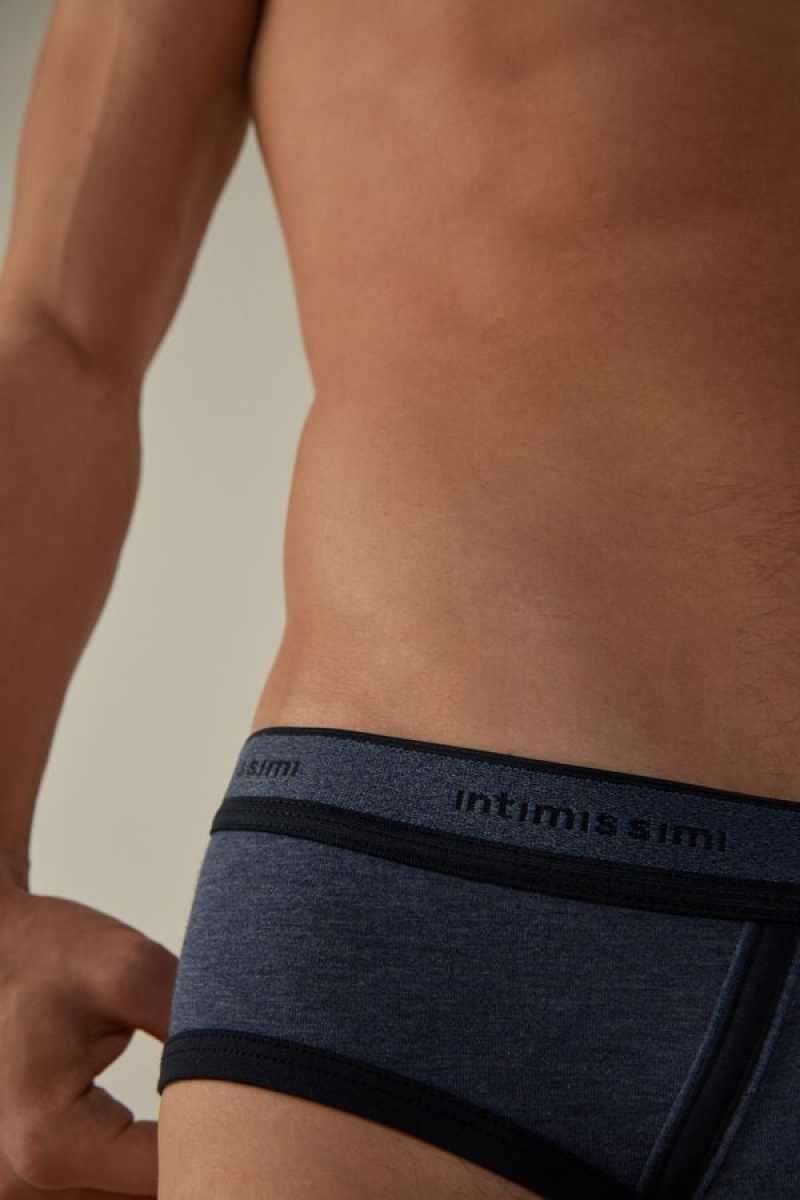 Intimissimi Stretch Supima® Pamut with Logo Detail Rövidnadrágok Férfi Kék Kék | HUQZ3348