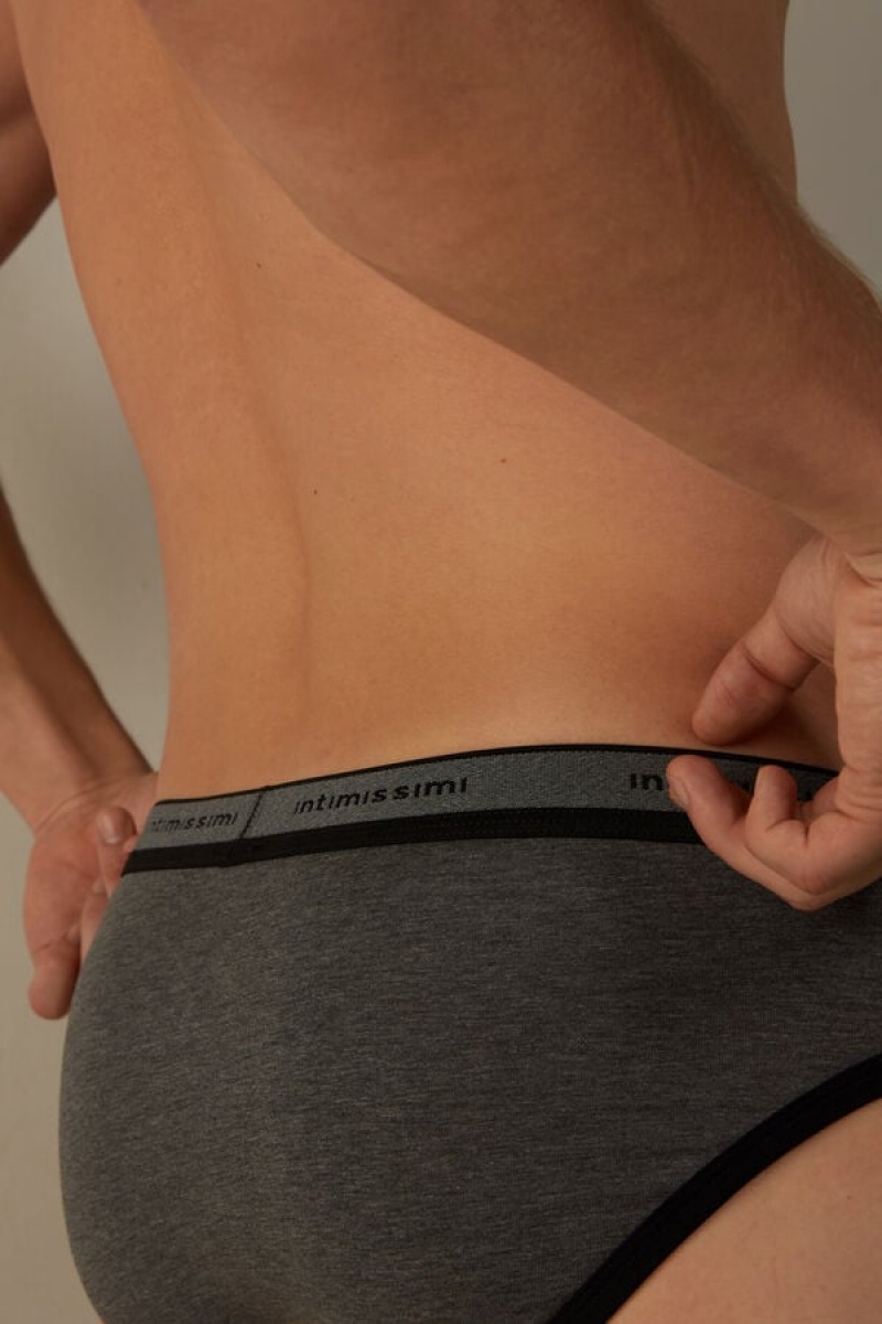 Intimissimi Stretch Supima® Pamut with Logo Detail Rövidnadrágok Férfi Mélyszürke Fekete | HUWY3347