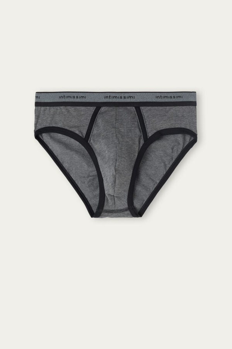 Intimissimi Stretch Supima® Pamut with Logo Detail Rövidnadrágok Férfi Mélyszürke Fekete | HUWY3347