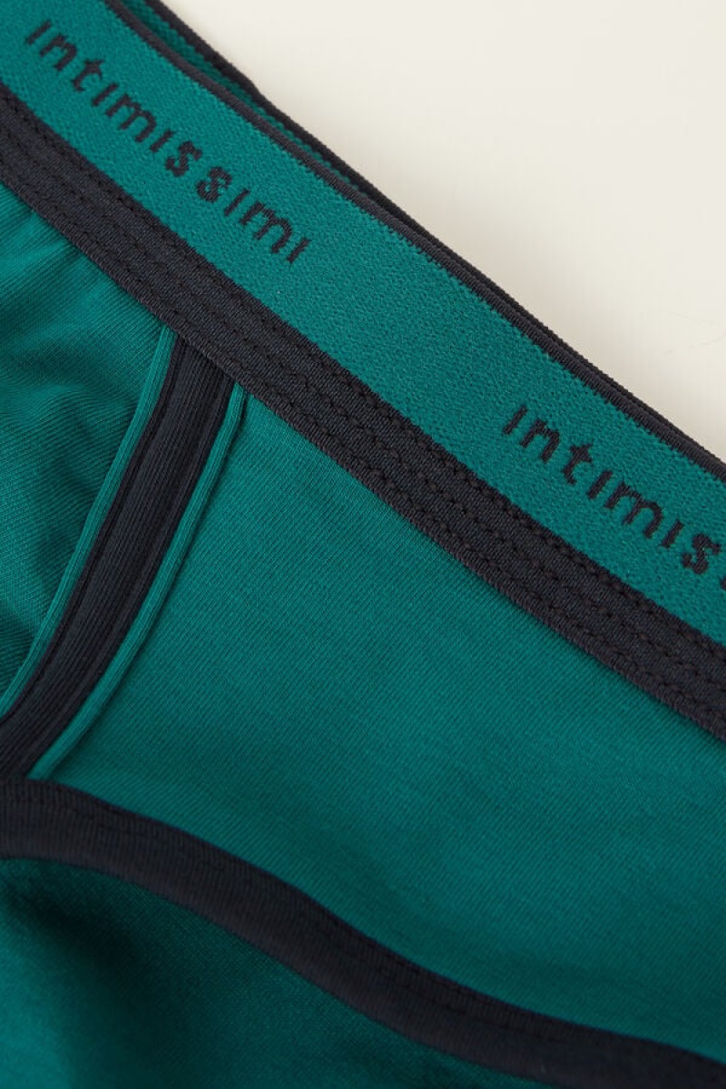 Intimissimi Stretch Supima® Pamut with Logo Detail Rövidnadrágok Férfi Türkiz Zöld Kék | HUUT3342