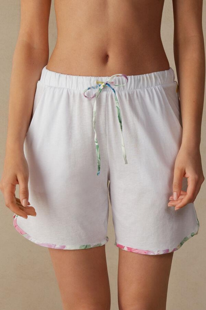 Intimissimi Summer Garden Shorts in Supima® Ultrafresh Pamut Pizsama Női Fehér | HUMA4069