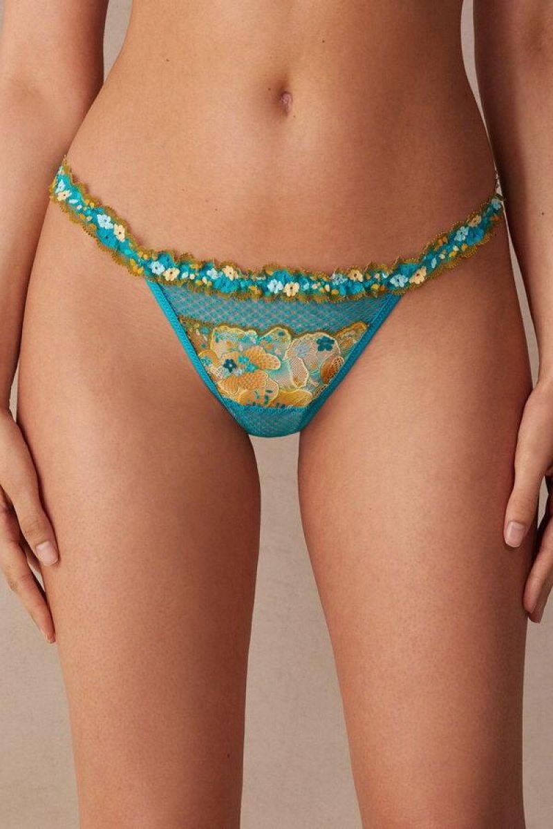 Intimissimi Summer Vibes String Tanga Bugyi Női Türkiz Kék | HUSO3824