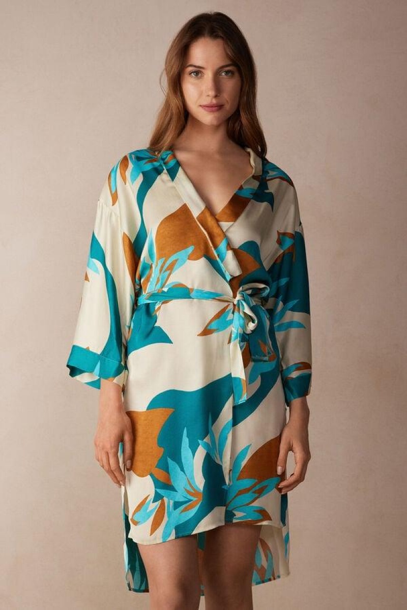 Intimissimi Summer Vibes Viscose Satin Kimono Pizsama Női Színes | HUXF3866