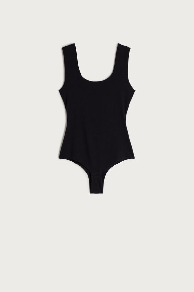 Intimissimi Supima Pamut® Scoop Neck Body Női Fekete | HUGL4411