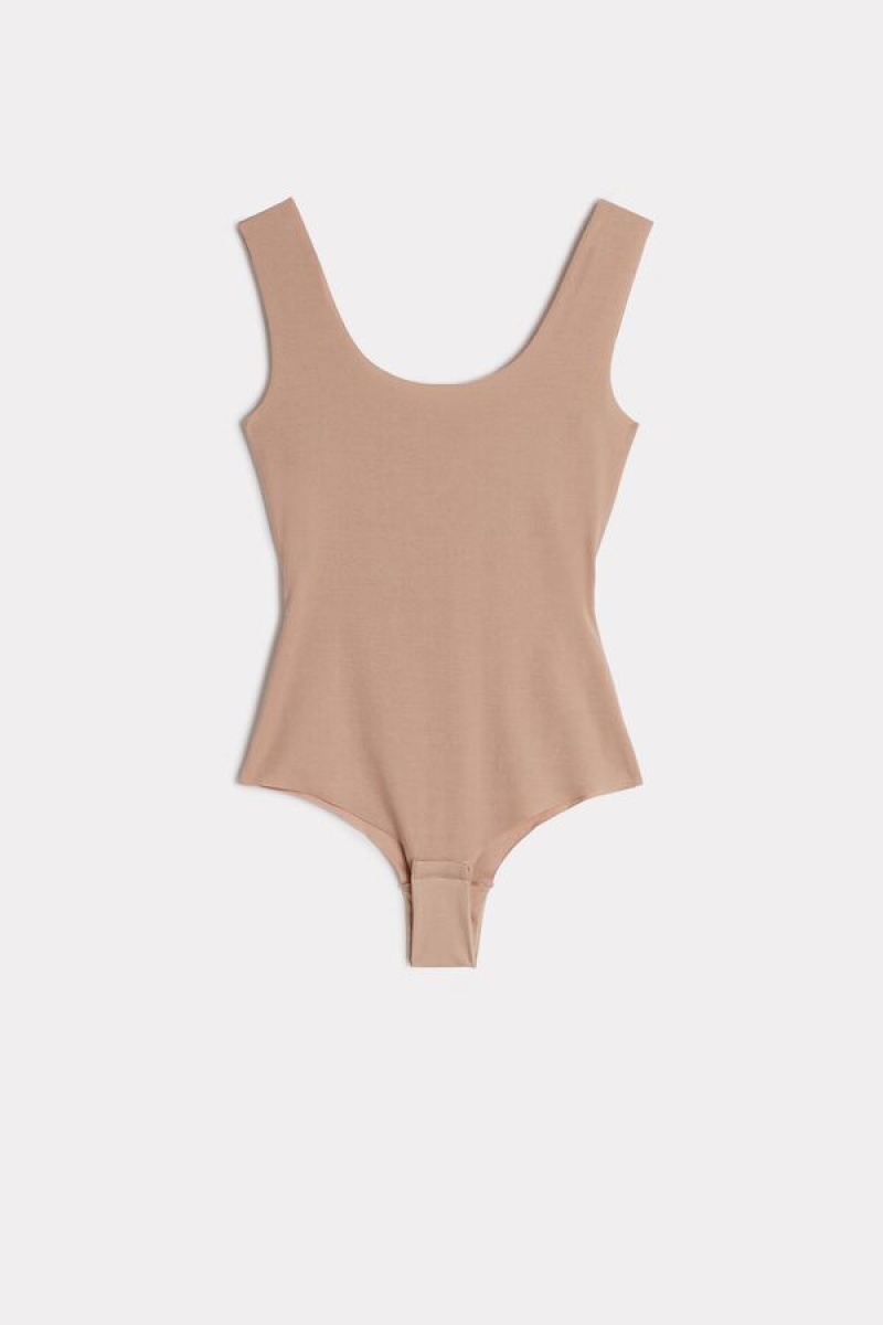 Intimissimi Supima Pamut® Scoop Neck Body Női Bézs | HUHK4410