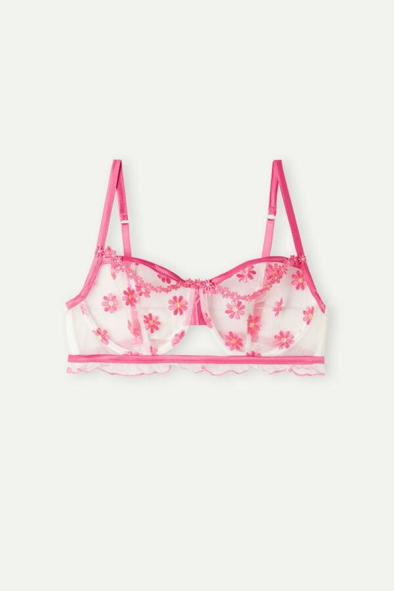 Intimissimi Sweet Like Daisies Balconette Melltartók Női Fukszia Rózsaszín Fehér | HUXF4594