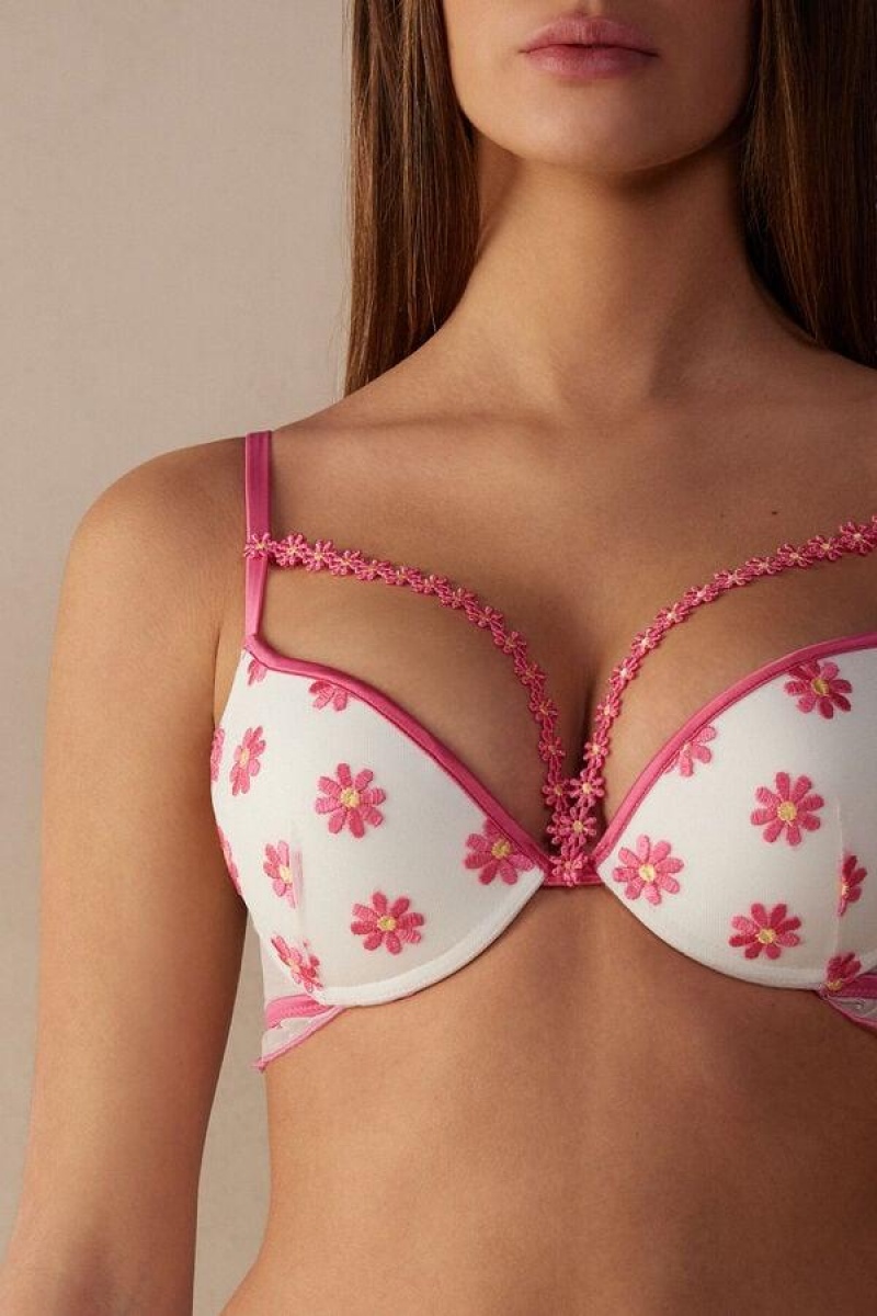 Intimissimi Sweet Like Daisies Simona Super Push-up Melltartók Női Fukszia Rózsaszín Fehér | HUDN4784