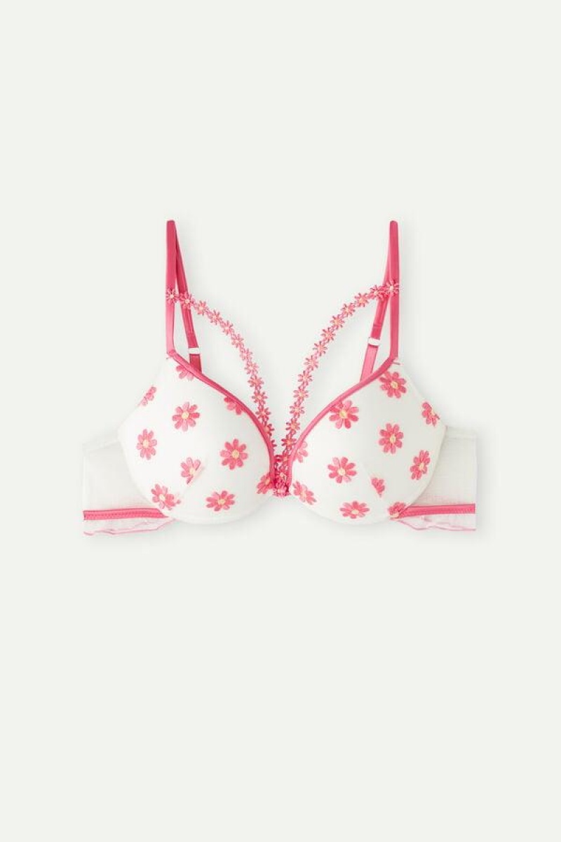 Intimissimi Sweet Like Daisies Simona Super Push-up Melltartók Női Fukszia Rózsaszín Fehér | HUDN4784