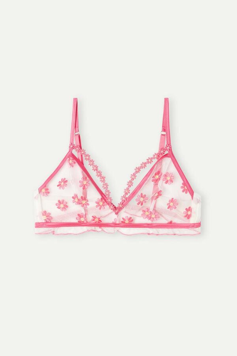 Intimissimi Sweet Like Daisies Triangle Melltartók Női Fukszia Rózsaszín Fehér | HUQZ4692