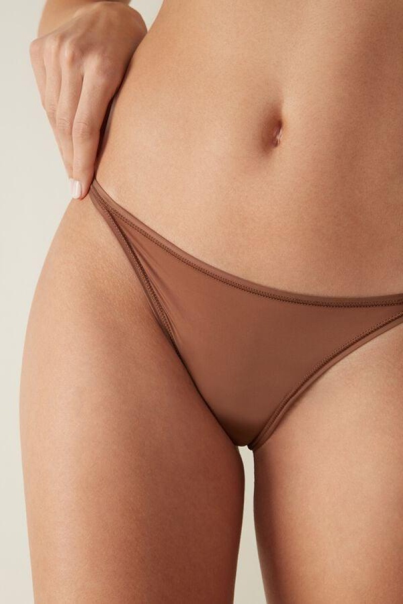 Intimissimi Tanga with Ultralight Microfiber Straps Bugyi Női Sötétbézs | HUZG3763