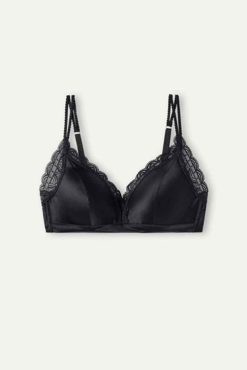 Intimissimi Tiziana Silk and Csipke Triangle Melltartók Női Fekete | HUHK4924