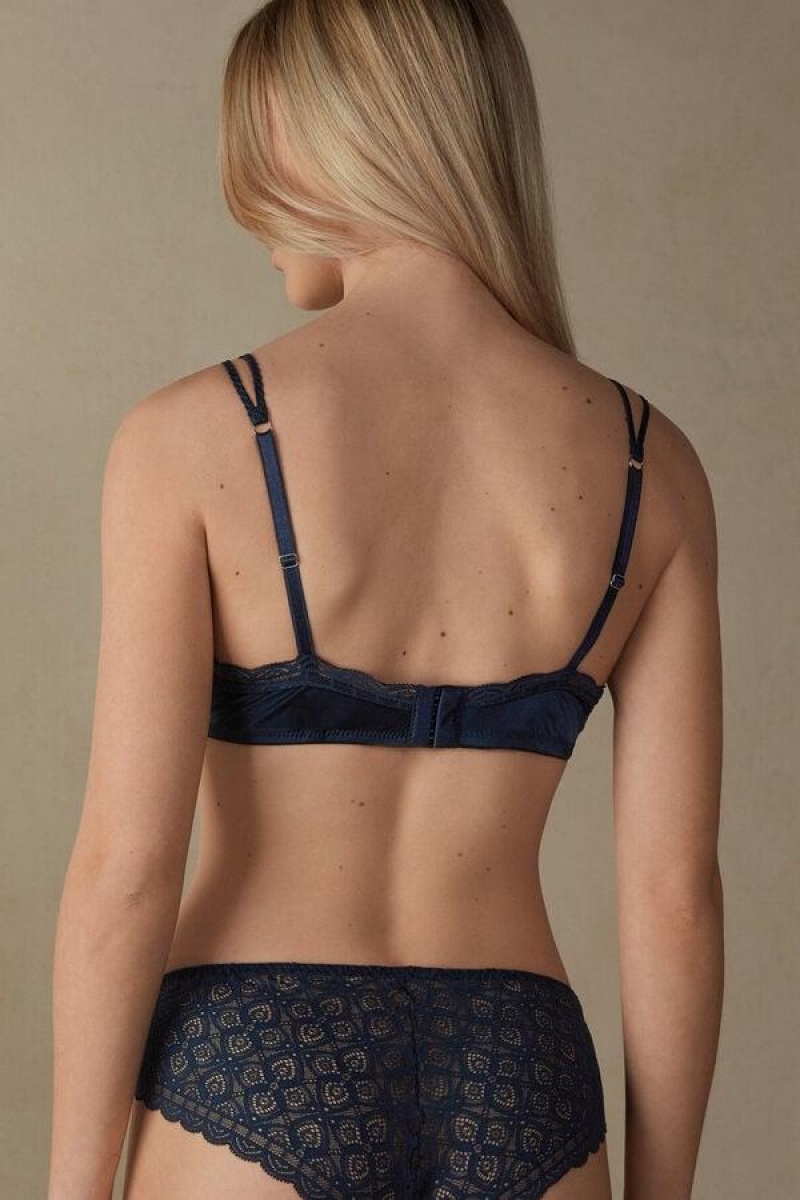 Intimissimi Tiziana Silk and Csipke Triangle Melltartók Női Kék | HUOR4888