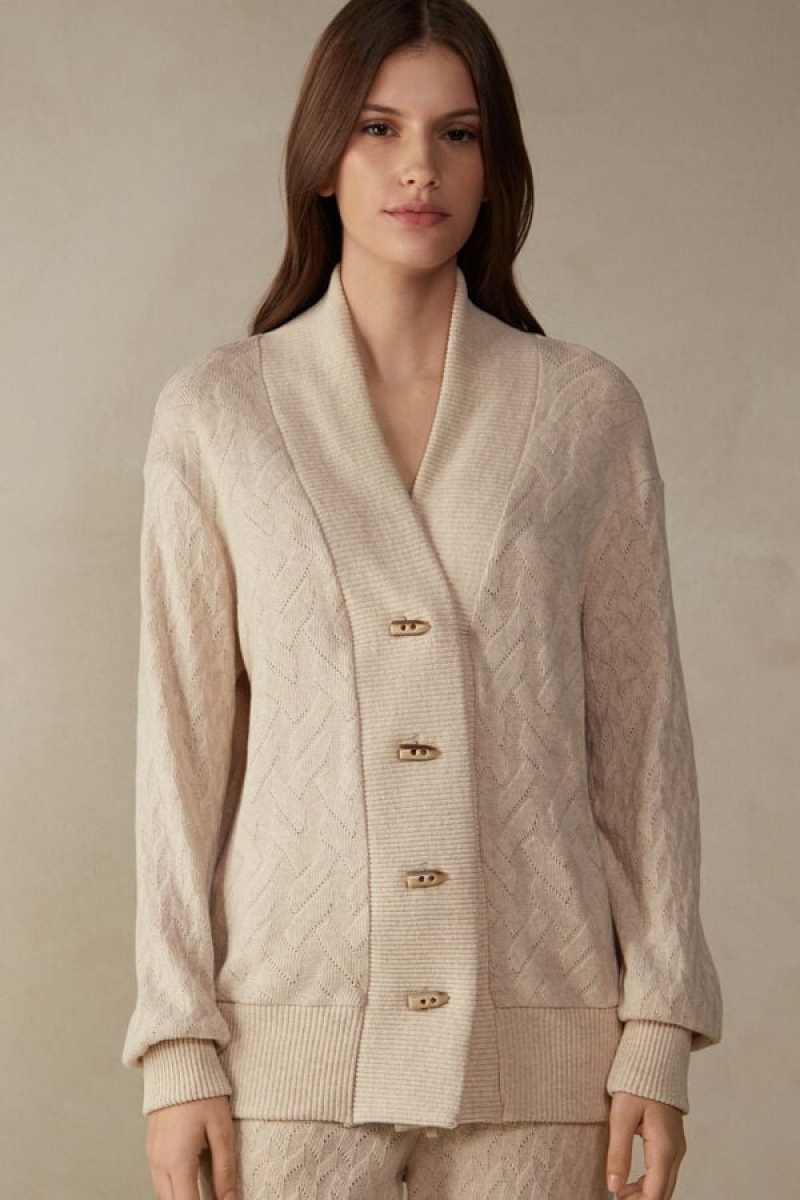 Intimissimi Téli Braid Long Sleeve Jacquard Cardigan Kabát Női Bézs | HUQZ4276