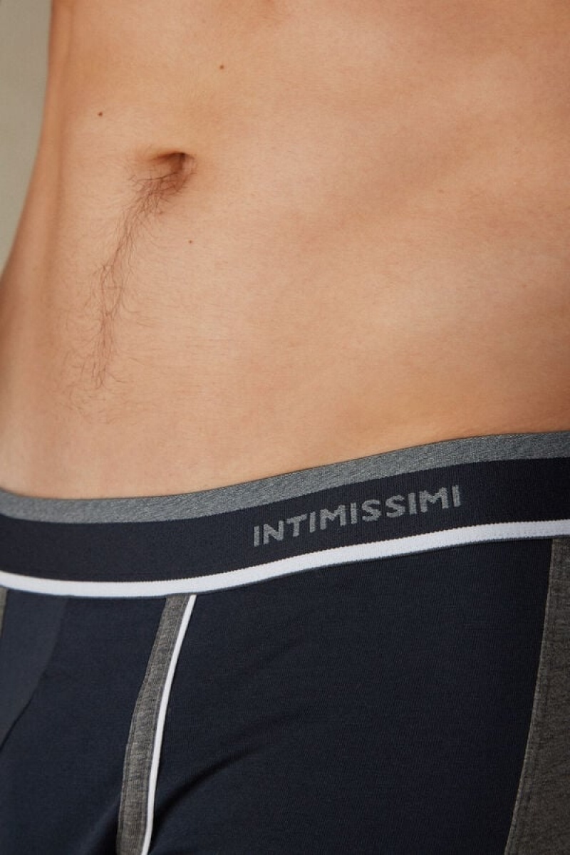 Intimissimi Two-tone in Stretch Supima® Pamut Boxer Férfi Kék Mélyszürke | HUDN3484