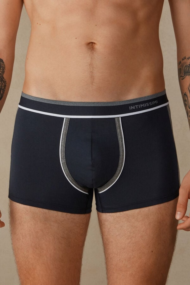 Intimissimi Two-tone in Stretch Supima® Pamut Boxer Férfi Kék Mélyszürke | HUDN3484