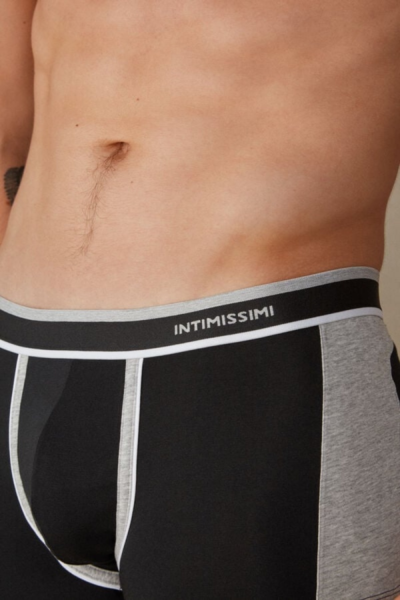 Intimissimi Two-tone in Stretch Supima® Pamut Boxer Férfi Fekete Világos Szürke | HUHK3474