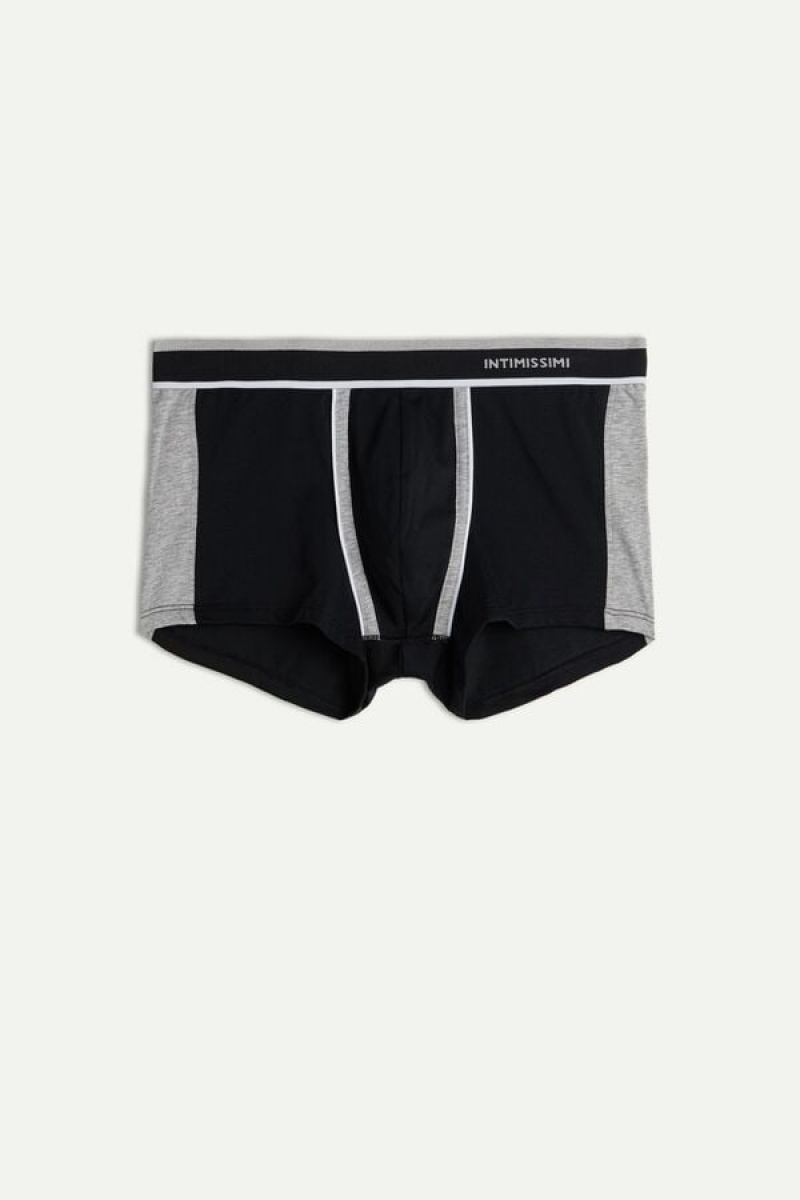 Intimissimi Two-tone in Stretch Supima® Pamut Boxer Férfi Fekete Világos Szürke | HUHK3474