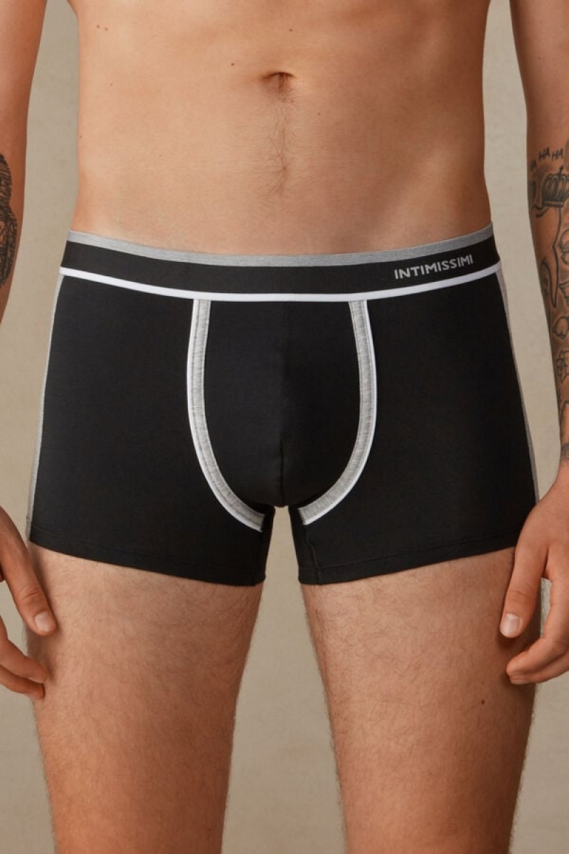 Intimissimi Two-tone in Stretch Supima® Pamut Boxer Férfi Fekete Világos Szürke | HUHK3474