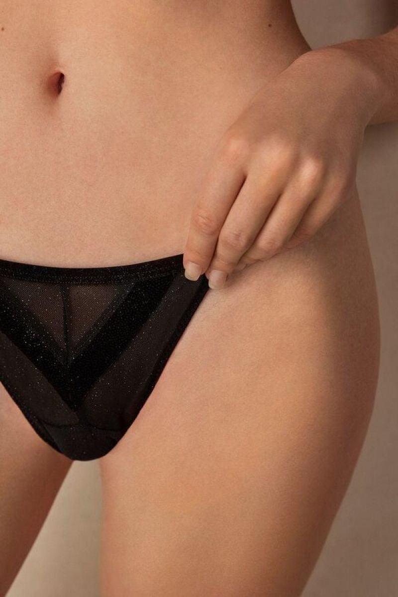 Intimissimi Under the Stars String Tanga Bugyi Női Fekete | HUGL3794