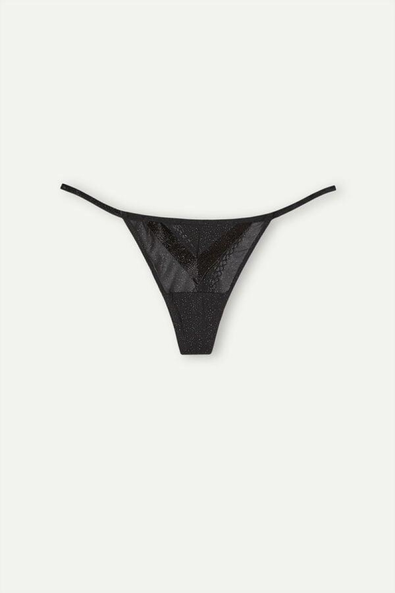 Intimissimi Under the Stars String Tanga Bugyi Női Fekete | HUGL3794