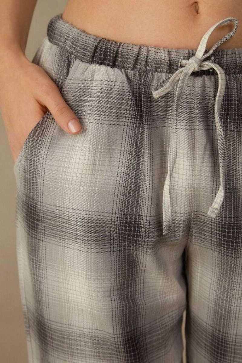 Intimissimi Warm Cuddles Pants in Brushed Cloth Pizsama Női Szürke Fehér | HUQZ3991