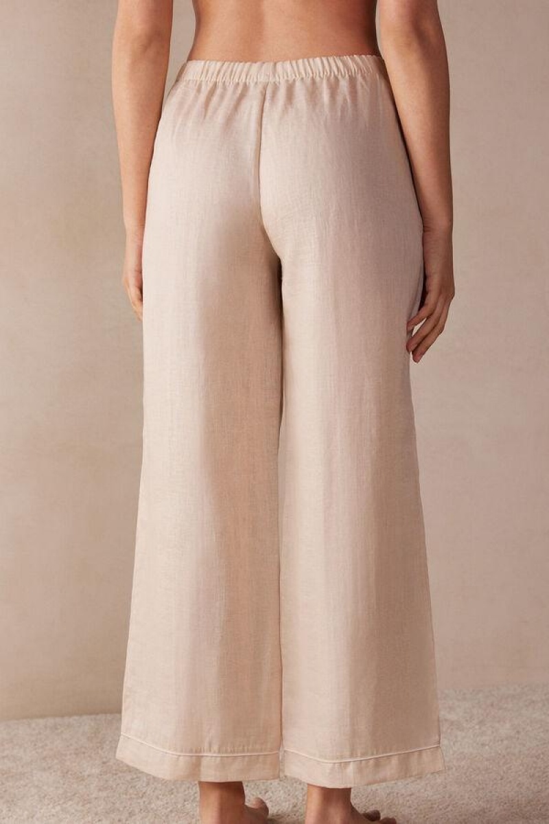 Intimissimi Yacht Night Linen Pants Pizsama Női Bézs | HUFM4030