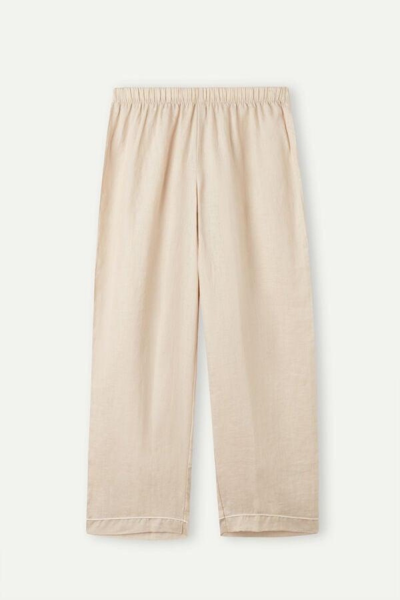 Intimissimi Yacht Night Linen Pants Pizsama Női Bézs | HUFM4030