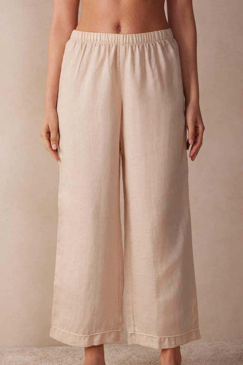 Intimissimi Yacht Night Linen Pants Pizsama Női Bézs | HUFM4030