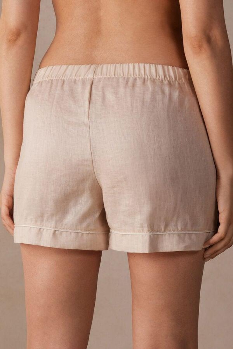 Intimissimi Yacht Night Linen Shorts Pizsama Női Bézs | HUMA4096