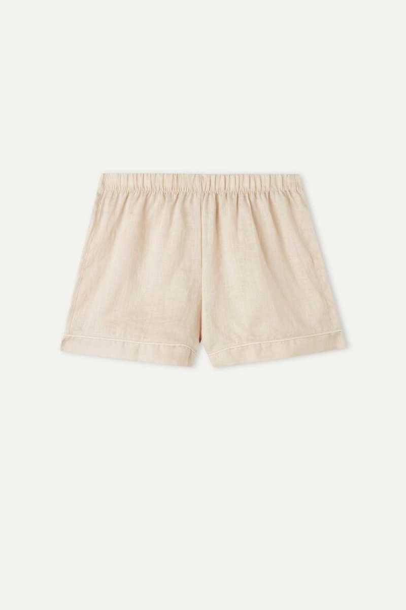 Intimissimi Yacht Night Linen Shorts Pizsama Női Bézs | HUMA4096